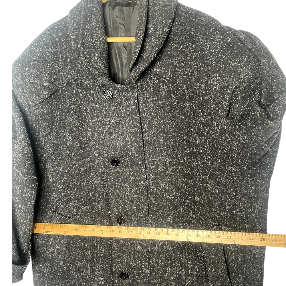 Neiman Marcus L Speckled Wool Coat  $750 Leather Oversized Slouchy Jacket Black - Picture 14 of 15